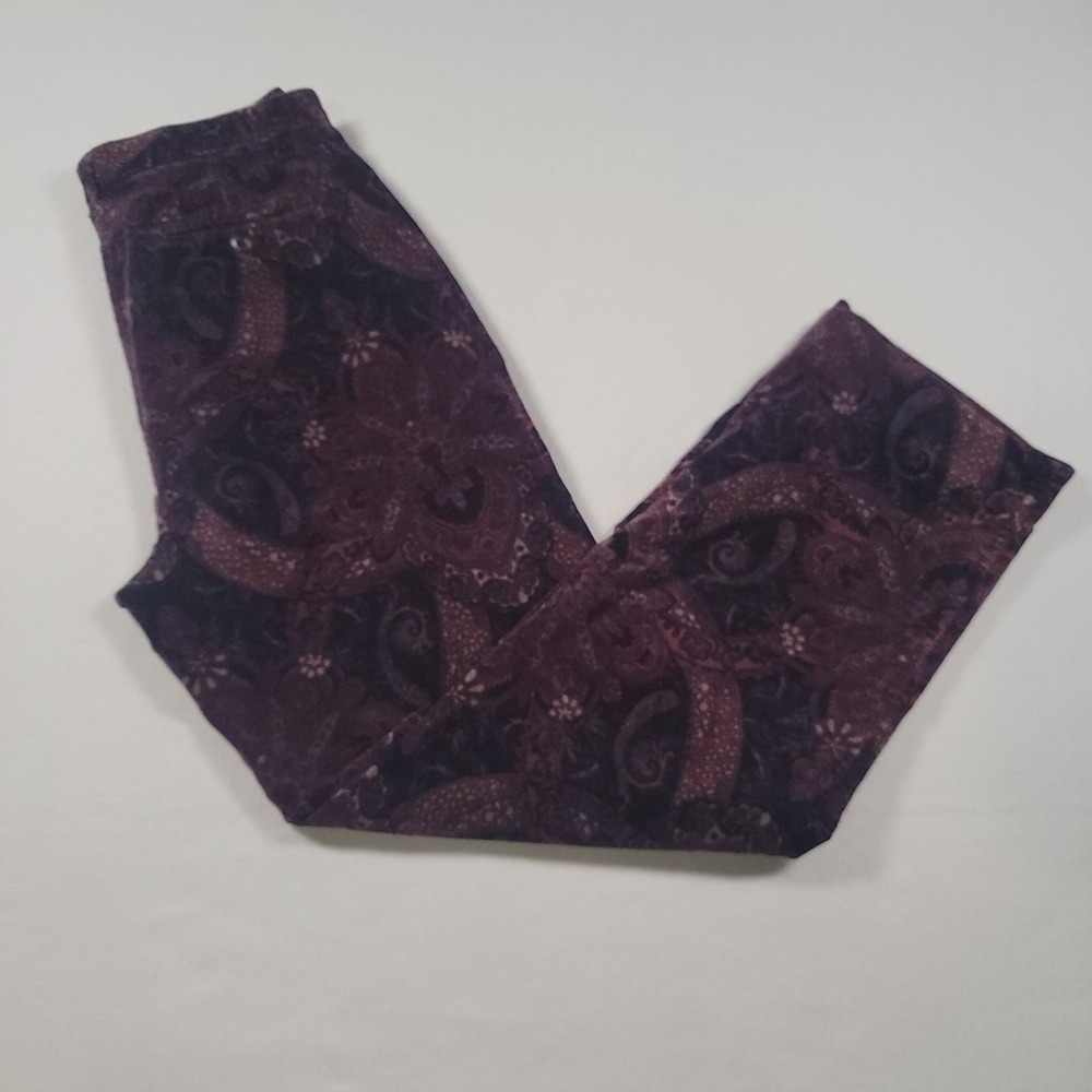 St Johns Bay Women Sueded Pants Size‎ 8 Paisley Print Purple Straight Leg